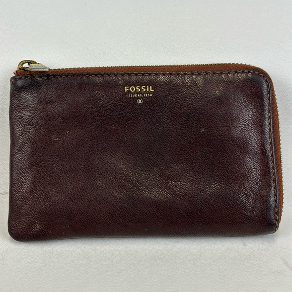 FOSSIL Dark Brown Pebbled Leather Zip Around Wallet - Picture 1 of 5